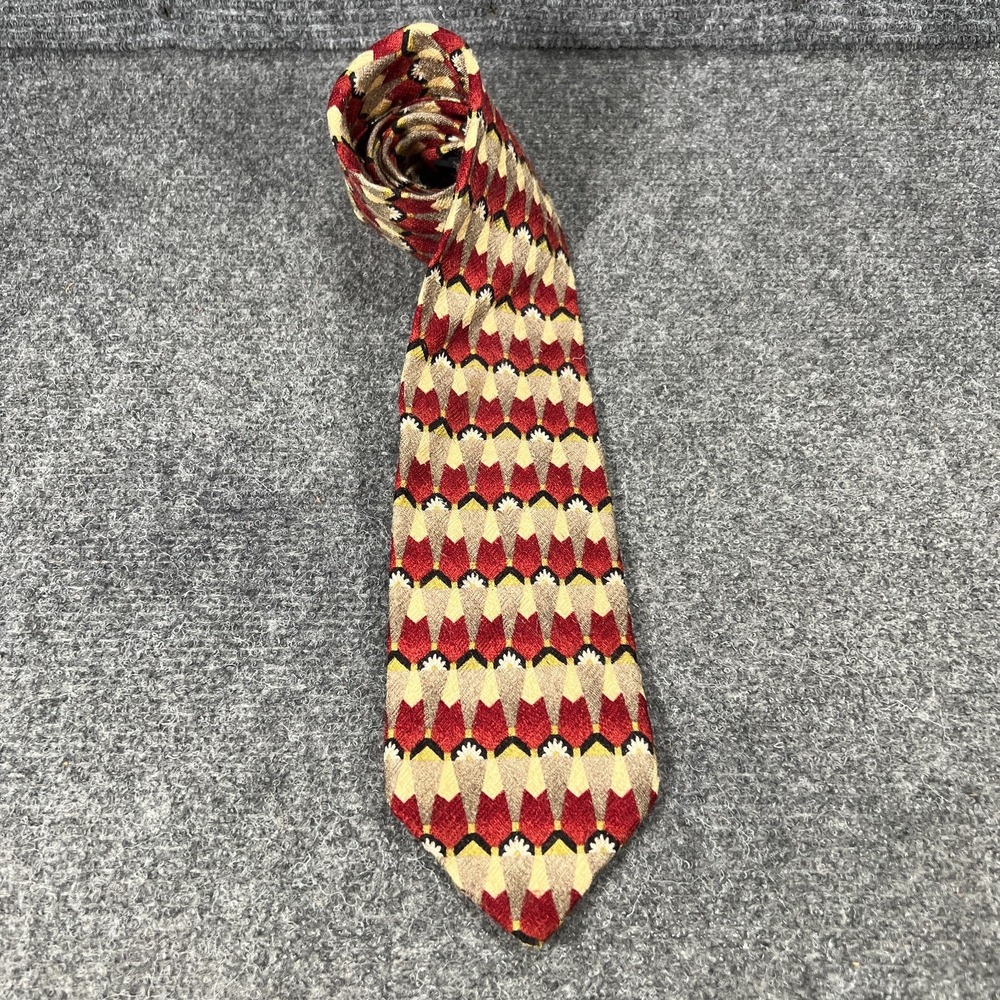 Ermenegildo Zenga Neck Tie Mens Red Gold Geometric Silk Classic Designer